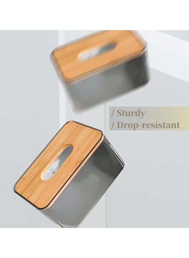 Tissue Box Cover Holder Minimalist Transparent Dispenser Bamboo Lid Large Rectangular Facial Tissue Dryer Sheet Holder Clear - Image 4